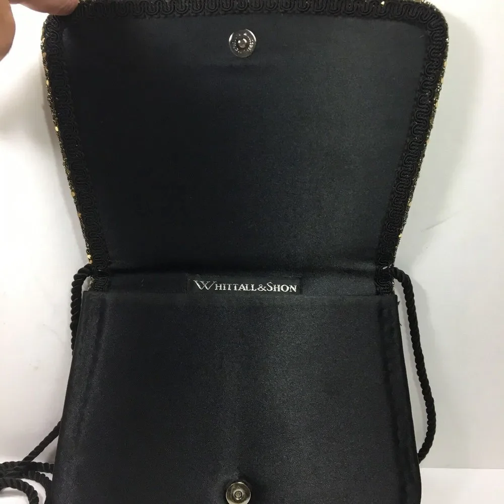 Whittall & Shon Gold Sequins Purse‎ Handbag Clutch Party Cocktail Cord Strap